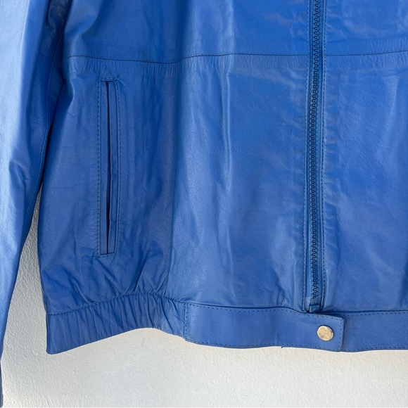 90s Blue Leather Zip Up Jacket - Picture 8 of 16